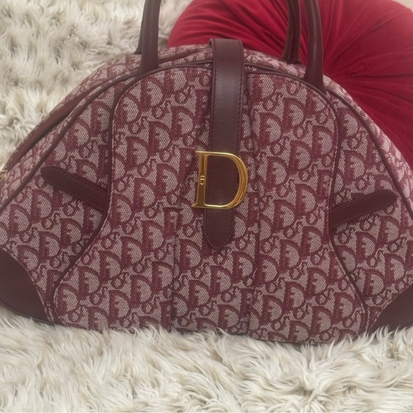 CHRISTIAN DIOR SADDLE BOWLER Designer Burgundy Patterned Women's Bag - Picture 1 of 7